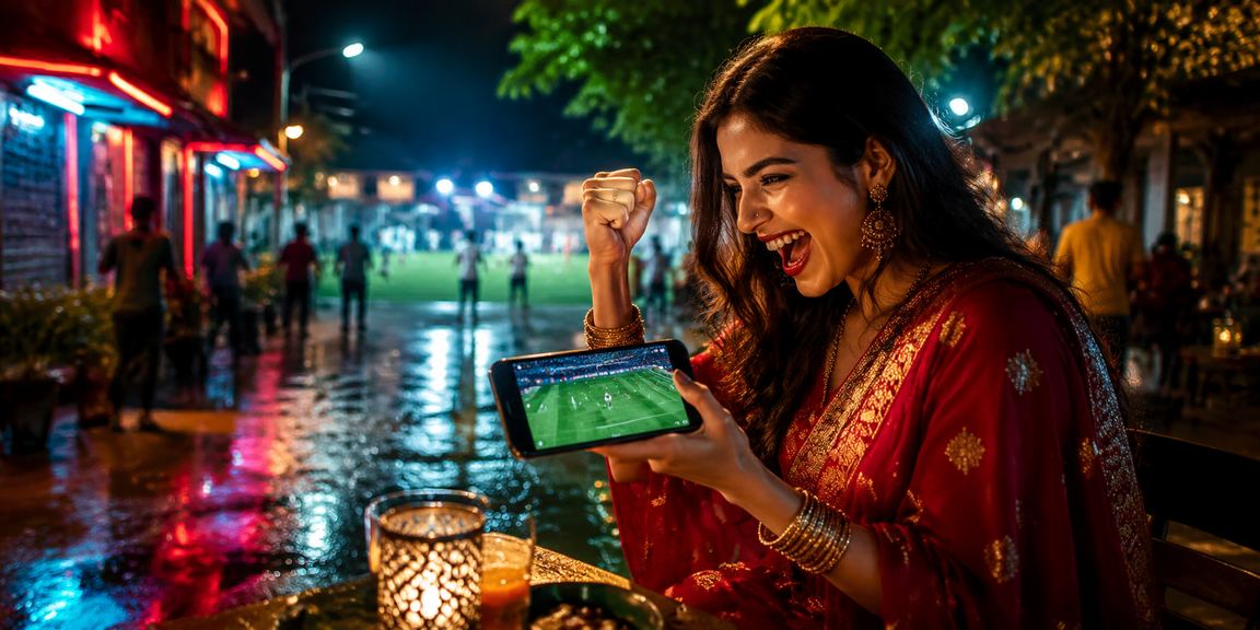 বগুড়ায় নিয়ন আলোয় বেটিং ইন্টারফেস ব্যবহার করছেন একজন বেটার